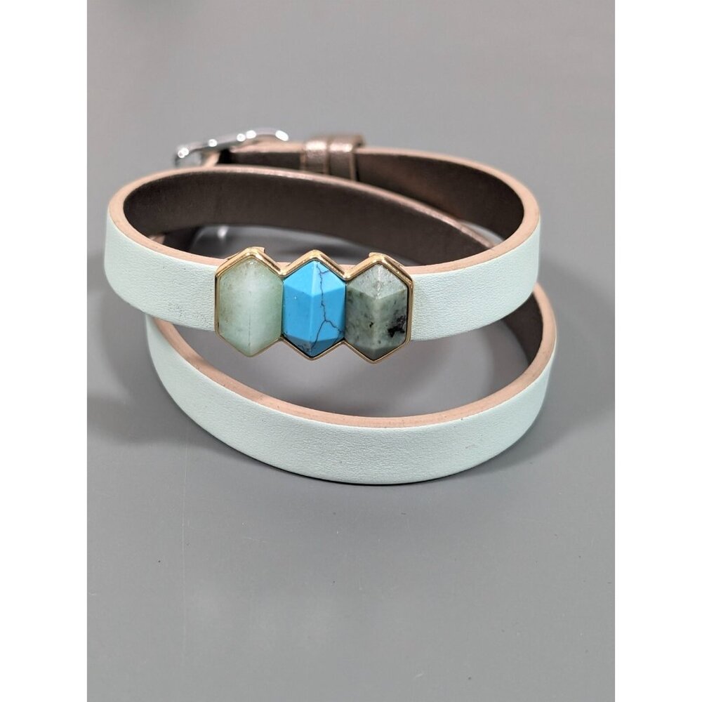 Keep Collective Green Leather Double Wrap‎ Bracelet Stone Faux Turquiose Charm